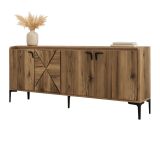 Credenza Marrone Noce 2 Ripiani Apertura Battente 180x35x78h cm, 4 Ante - Elini