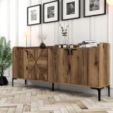 Credenza Marrone Noce 2 Ripiani Apertura Battente 180x35x78h cm, 4 Ante - Elini