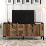 Credenza Marrone Noce 2 Ripiani Apertura Battente 180x35x78h cm, 4 Ante - Elini