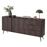 Credenza Marrone Noce 3 Cassetti 2 Ripiani 195x38x81h cm, Apertura Battente, Scorrevole - Kabatiti