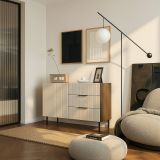 Credenza Marrone Noce Beige Cashmere un Ripiano 3 Cassetti 104x42x75h cm, Un'anta - Grad