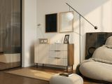 Credenza Marrone Noce Beige Cashmere un Ripiano 3 Cassetti 104x42x75h cm, Un'anta - Grad