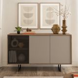 Credenza Marrone Noce Beige Cassetti 3 Ripiani 184x40x87h cm, Apertura Battente - Capena