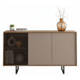 Credenza Marrone Noce Beige Cassetti 3 Ripiani 184x40x87h cm, Apertura Battente - Capena