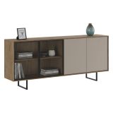 Credenza Marrone Noce Beige Cassetti 3 Ripiani 200x40x87h cm, Apertura Battente - Malnate