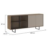 Credenza Marrone Noce Beige Cassetti 3 Ripiani 200x40x87h cm, Apertura Battente - Malnate