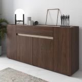 Credenza Marrone Noce Beige un Cassetto Apertura Battente, Scorrevole 170x40x85h cm, 4 Ante - Cirimido