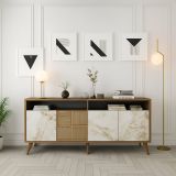 Credenza Marrone Noce Bianco Marmo Cassetti 2 Ripiani 160x35x78h cm, Apertura Battente - Benjamin
