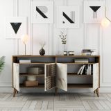 Credenza Marrone Noce Bianco Marmo Cassetti 2 Ripiani 160x35x78h cm, Apertura Battente - Benjamin