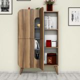 Credenza Marrone Noce blu 7 Ripiani 10 Vani 93x32x144h cm, 2 Ante - Paularo