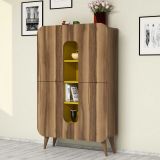 Credenza Marrone Noce Giallo 7 Ripiani 10 Vani 93x32x144h cm, 2 Ante - Paularo