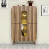 Credenza Marrone Noce Giallo 7 Ripiani 10 Vani 93x32x144h cm, 2 Ante - Paularo