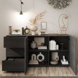 Credenza Marrone Noce Marrone Rovere 3 Cassetti 2 Ripiani 181x44x84h cm, 2 Ante - Carinola