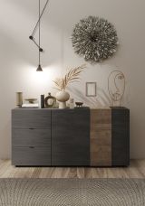 Credenza Marrone Noce Marrone Rovere 3 Cassetti 2 Ripiani 181x44x84h cm, 2 Ante - Carinola