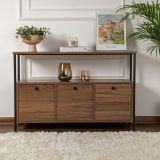 Credenza Marrone Noce Nero 2 Ripiani 3 Vani 120x30x77h cm, 3 Ante - Noda
