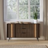 Credenza Marrone Noce Nero 3 Cassetti 2 Ripiani 154x40x87h cm, Apertura Battente, Scorrevole - Hahasasi