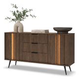 Credenza Marrone Noce Nero 3 Cassetti 2 Ripiani 154x40x87h cm, Apertura Battente, Scorrevole - Hahasasi