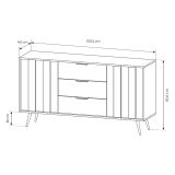Credenza Marrone Noce Nero 3 Cassetti 2 Ripiani 154x40x87h cm, Apertura Battente, Scorrevole - Hahasasi