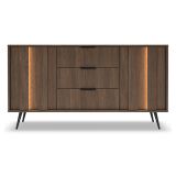 Credenza Marrone Noce Nero 3 Cassetti 2 Ripiani 154x40x87h cm, Apertura Battente, Scorrevole - Hahasasi