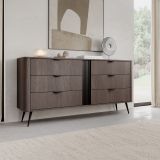 Credenza Marrone Noce Nero 6 Cassetti un Ripiano 163x38x81h cm, Apertura Scorrevole - Kaba