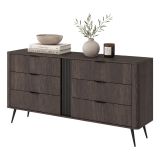 Credenza Marrone Noce Nero 6 Cassetti un Ripiano 163x38x81h cm, Apertura Scorrevole - Kaba