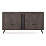 Credenza Marrone Noce Nero 6 Cassetti un Ripiano 163x38x81h cm, Apertura Scorrevole - Kaba