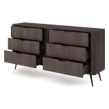 Credenza Marrone Noce Nero 6 Cassetti un Ripiano 163x38x81h cm, Apertura Scorrevole - Kaba
