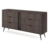 Credenza Marrone Noce Nero 6 Cassetti un Ripiano 163x38x81h cm, Apertura Scorrevole - Kaba