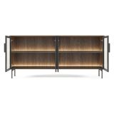 Credenza Marrone Noce Nero Antracite 2 Ripiani Apertura Battente 181x39x83h cm, 4 Ante - Hapa