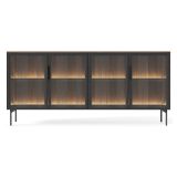 Credenza Marrone Noce Nero Antracite 2 Ripiani Apertura Battente 181x39x83h cm, 4 Ante - Hapa