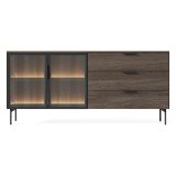 Credenza Marrone Noce Trasparente 3 Cassetti un Ripiano 181x39x83h cm, Apertura Battente, Scorrevole - Hara