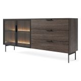 Credenza Marrone Noce Trasparente 3 Cassetti un Ripiano 181x39x83h cm, Apertura Battente, Scorrevole - Hara