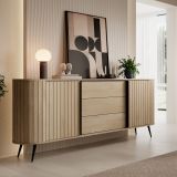 Credenza Marrone Rovere 3 Cassetti 2 Ripiani 196x40x82h cm, Apertura Scorrevole - Hanira