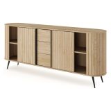 Credenza Marrone Rovere 3 Cassetti 2 Ripiani 196x40x82h cm, Apertura Scorrevole - Hanira