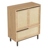 Credenza Marrone Rovere 3 Ripiani 3 Ante 75x36x90h cm, Effetto Paglia di Vienna - Faiano
