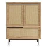 Credenza Marrone Rovere 3 Ripiani 3 Ante 75x36x90h cm, Effetto Paglia di Vienna - Faiano