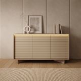Credenza Marrone Rovere Beige 3 Cassetti 3 Ripiani 154x40x84h cm, Apertura Battente, Scorrevole - Hatareta