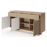 Credenza Marrone Rovere Beige 3 Cassetti 3 Ripiani 154x40x84h cm, Apertura Battente, Scorrevole - Hatareta