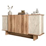 Credenza Marrone Rovere Beige Marmo 3 Ripiani 4 Ante 180x40x81h cm, 6 Vani - Coste