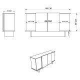 Credenza Marrone Rovere Beige Marmo 3 Ripiani 4 Ante 180x40x81h cm, 6 Vani - Coste