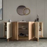 Credenza Marrone Rovere Beige Marmo 3 Ripiani 4 Ante 180x40x81h cm, 6 Vani - Coste