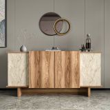 Credenza Marrone Rovere Beige Marmo 3 Ripiani 4 Ante 180x40x81h cm, 6 Vani - Coste
