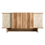 Credenza Marrone Rovere Beige Marmo 3 Ripiani 4 Ante 180x40x81h cm, 6 Vani - Coste