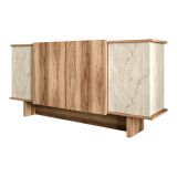 Credenza Marrone Rovere Beige Marmo 3 Ripiani 4 Ante 180x40x81h cm, 6 Vani - Coste