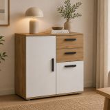 Credenza Marrone Rovere Bianco 2 Cassetti un Ripiano 71x33x75h cm, Apertura Battente, Scorrevole - Leretifa