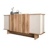 Credenza Marrone Rovere Bianco 3 Ripiani 6 Vani 180x40x81h cm, 4 Ante - Coste