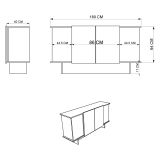 Credenza Marrone Rovere Bianco 3 Ripiani 6 Vani 180x40x81h cm, 4 Ante - Coste