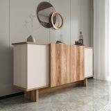 Credenza Marrone Rovere Bianco 3 Ripiani 6 Vani 180x40x81h cm, 4 Ante - Coste