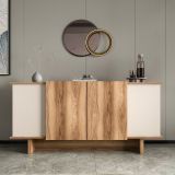 Credenza Marrone Rovere Bianco 3 Ripiani 6 Vani 180x40x81h cm, 4 Ante - Coste