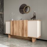 Credenza Marrone Rovere Bianco 3 Ripiani 6 Vani 180x40x81h cm, 4 Ante - Coste